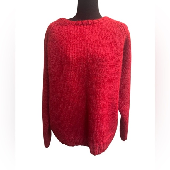 ANGORA WOOL AND MOHAIR Handmade Tight Knit Heavy Knit Red Crew Neck Sweater Cozy - Picture 1 of 11